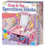 4M Design Your Own Fairy Chest arts & crafts kit in glossy pink cardboard packaging with floral patterns and clear window.