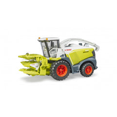 Bruder Claas Jaguar 980 Field Chopper toy, lime green and grey with red wheels, detailed corn header.