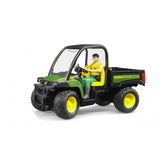 Toy John Deere Gator XUV 855D with driver, green and yellow, detailed design, collectible play vehicle.