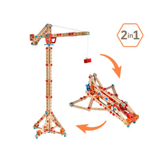 Eichhorn Construct - 2-in-1 Tower Crane and Space Shuttle Construction Set for Kids Ages 6 Years+ - 248-Piece FSC-Certified Wooden Engineering Toy with Interlocking Fasteners and Connecting Blocks