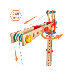 Eichhorn Construct - 2-in-1 Tower Crane and Space Shuttle Construction Set for Kids Ages 6 Years+ - 248-Piece FSC-Certified Wooden Engineering Toy with Interlocking Fasteners and Connecting Blocks