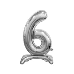 GODAN - Stehende Folienballon Ziffer 6 Silber 40 cm - Partybedarf Kits