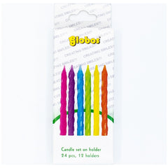 Globo - Birthday Candles With Holders - Assorted Colors