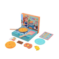 Johntoy - Holz-Pfannkuchen-Set in Box - Rollenspiele und Berufe zum Nachspielen