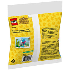 Colorful Lego packaging featuring the Animal Crossing theme, with a fun beach painting scene and vibrant characters.