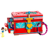 LEGO® Disney Snow White’s Jewelry Box set featuring a vibrant red box with a blue heart and sword design, alongside mini-doll figures of Snow White and the Evil Queen.