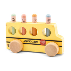 New Classic Toys - Baby Activity Toys - Wooden Pop-Up School Bus - 24M+ - STEM Learning