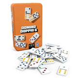 Spin Master - Editrice Giochi - Double-Six Domino Sturdy Tin Travel Set for Kids and Adults Ages 4 Years+ - 28-Piece Strategic Colour-Dot Tabletop Game for 2 to 4 Players with Starter Piece