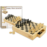 Teorema - Schach, Dame und Tria 3-in-1 Holzspielset - Brettspiele