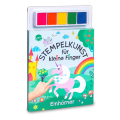 ARENA Finger Stamping Art Set features a childrens book with colorful illustrations and four themed stamps for creative play.