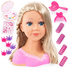 BAYER DESIGN Charlene Super Model doll with blonde hair, blue eyes, and pink makeup accessories in a matte finish.