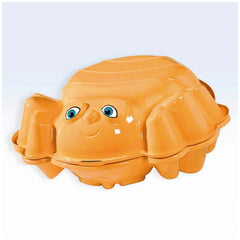 Beach Bee Double Crab Sandbox in solid orange plastic features a smiling face design with arms, legs, and playful facial deta