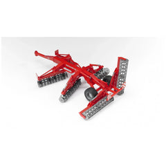 Red Bruder Kuhn Discover XL Disc Harrow toy with rotating discs and rollers, designed in 1:16 scale.