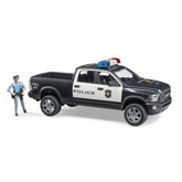 Black and white police pick-up truck with police officer figurine, featuring realistic light and sound bar.