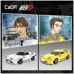 CaDA Initial D Mazda RX-7 FC3S C55012W construction set toy in white with yellow, black, gray, and red details on a cardboard