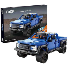CaDA Smash Off-Roader Pickup construction set toy in blue with black wheels, displayed in orange cardboard retail packaging.