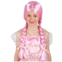 Carnival Toys - Lange rosa Perücke mit Zöpfen für Kinder, perfekt zum Verkleiden und für fantasievolles Spielen - Rollenspiele und Berufsspiele