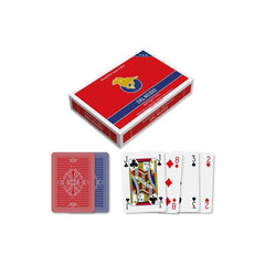 Dal Negro San Siro Pro Rummy Cards deck featuring glossy red and blue box with plastic window and colorful playing cards.