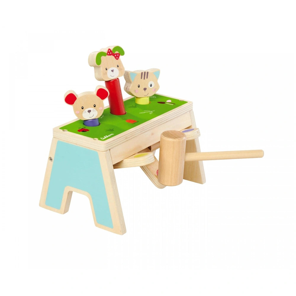 Eichhorn Knocking Game Pop Up - colorful wooden animals and hammer for baby activity and imaginative play.