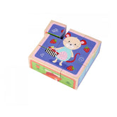 Eichhorn Picture Cube Friends - 9 wooden puzzle pieces with colorful characters and patterns for playful learning.