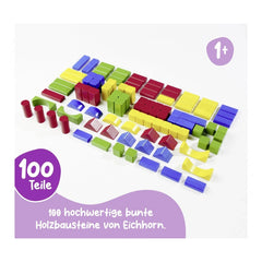 Eichhorn Wooden Colored Blocks - 100 colorful building blocks in various shapes for sorting and stacking fun.