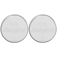 Energizer LR44 1.5V button cell battery with smooth metallic finish, showing "A76" and "Energizer" labels.
