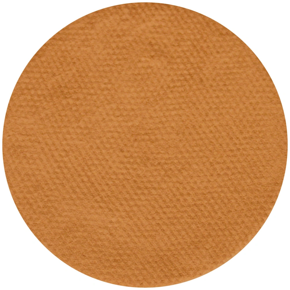 EULENSPIEGEL Profi-Aqua-Make-up in light brown displayed on a round, textured brown fabric surface.