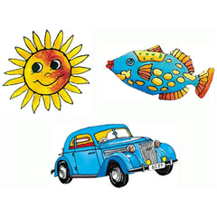 Folia Hobby Set Antik Window Color includes a sun, fish, and car designs on matte paper in vibrant colors.