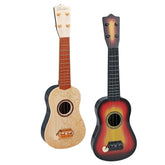 Ginmar children acoustic guitar with metal strings, featuring a brown top, red middle, yellow bottom, and six strings.