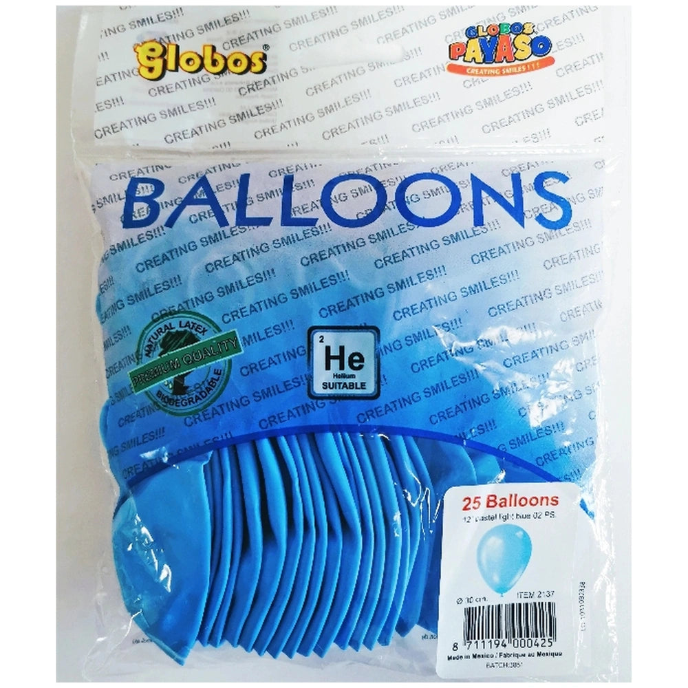 Blue balloons pack of 25 in plastic packaging with white text, featuring "Creating Smiling Smiles!" and 120g label.
