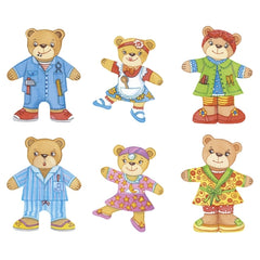 Gollness Bear Design Dress Up Box Puzzle features six teddy bears in vibrant outfits with unique expressions and poses.