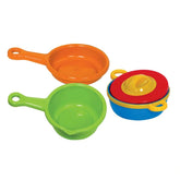 Gowi Cooking Set Vienna features an orange bowl, green bowl, and a red and yellow container arranged in a playful layout.