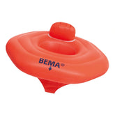 Bema Baby Swimming Seat in bright red, featuring a dome shape, textured surface, and downward arrow, centered view.