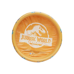Happy People Jurassic World inflatable pool, yellow circular container featuring dinosaur graphic and "JURASSIC WORLD DOMINIO