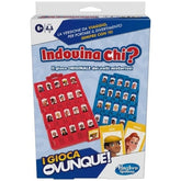 HASBRO Indovina Chi Travel board game packaging features a glossy plastic window, red and blue character trays, and Italian t