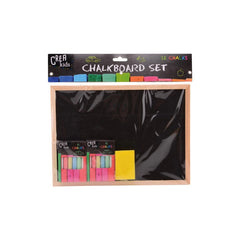Johntoy Crea Kids Chalkboard 29x21 cm in matte cardboard packaging, featuring colorful chalks and a glossy plastic window.