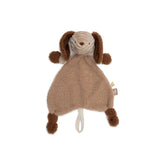 Jollein Pacifier Cloth Animal Friends features a plush dog toy with a brown body, white snout, and paws, ideal for babies.