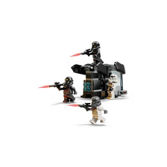 LEGO Death Trooper and Night Trooper Battle Pack featuring four minifigures in combat poses, with a dropship backdrop and shooting effects.