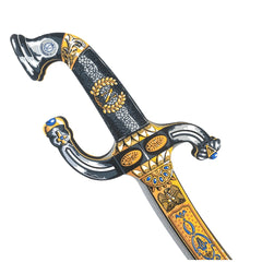 Liontouch Napoléon Battle Sabre with yellow blade, black metallic handle, blue and gold grip, and silver hilt.