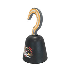 Liontouch Pirate Hook in glossy black with yellow and orange skull and crossbones design, featuring a bell shape and handle.
