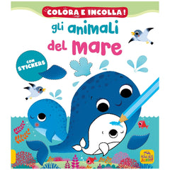 MACRO JUNIOR Sea Animals Colouring Book featuring colorful sea creatures and birds on a white background with vibrant text.