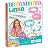 LINXO Seaside Jewelry Design Set packaging features colorful bracelets, girl's face, and clear plastic window with crafting t