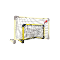 Mandelli folding football holder features a yellow and black frame with white netting and "GOAL" text prominently displayed.