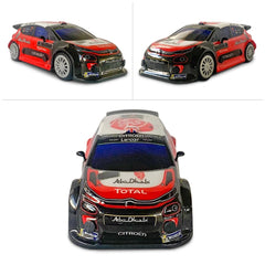 Mondo Citroen C3 WRC radio-controlled car in red and black, featuring a glossy Lexan body and matte rubber wheels.