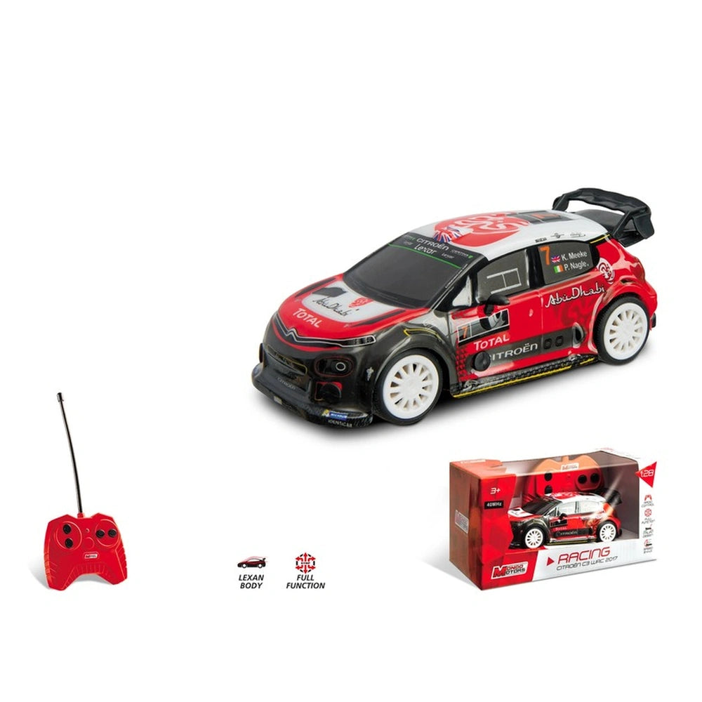 Mondo Citroen C3 WRC radio-controlled toy car in red plastic with black and white accents, featuring a detailed Lexan body.