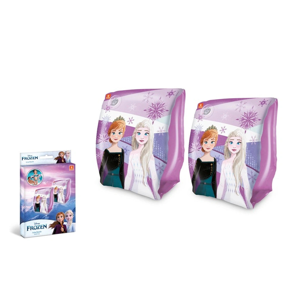 Mondo Disney Frozen inflatable arms beach sand toys in purple packaging with snowflakes and printed graphics.