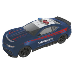 Mondo Motors RC Carabinieri remote control car 1:16 in blue with red and white stripes, featuring glossy plastic and clear wi