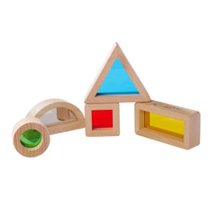 Montessori Window Building Blocks Set with three colorful wooden puzzle pieces designed for educational play and creativity.