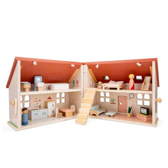 New Classic Toys - Zusammenklappbares Puppenhaus mit Möbeln - Puppen, Spielsets & Spielzeugfiguren