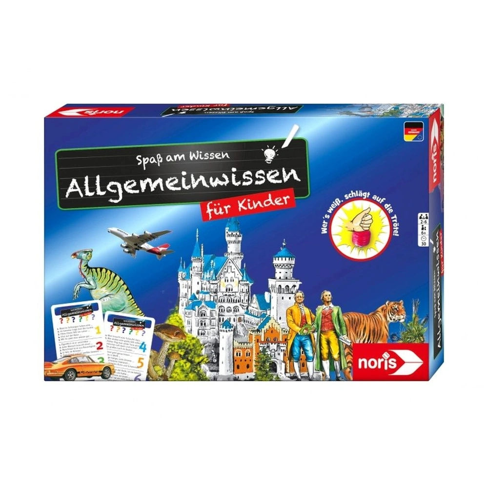 Noris Allgemein-Wissen Board Game box featuring colorful illustrations aimed at childrens education in German.
